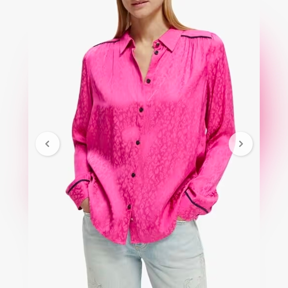 SCOTCH & SODA Printed Slim-Fit Shirt With Piping Detail Fuchsia Sz 38 M